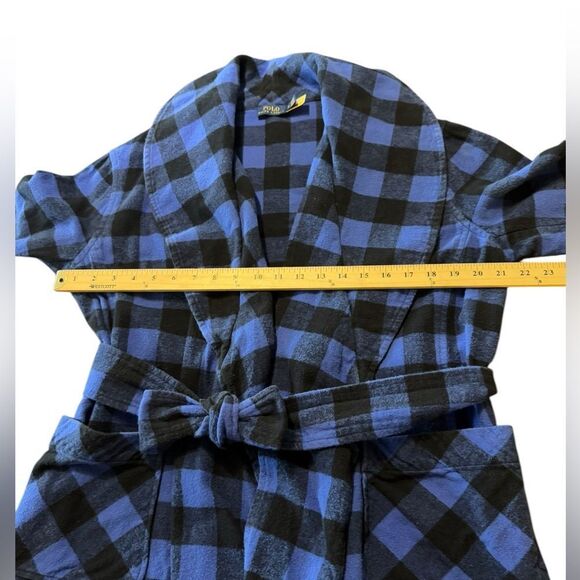 POLO RALPH LAUREN | Blue&Black Checkered Fringe Hem Belted Jacket - Picture 6 of 13